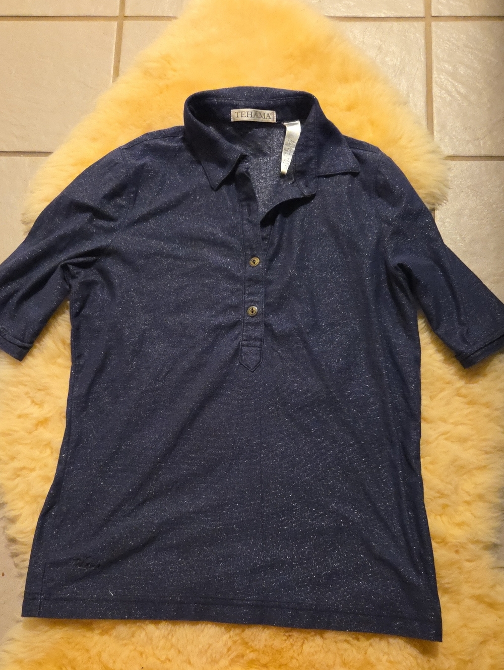 TEHAMA Navy Sparkle Polo with Subtle Shimmer